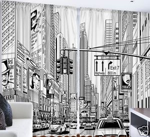 300x275 times square curtain panel set black white new york drawing living - New York Drawing