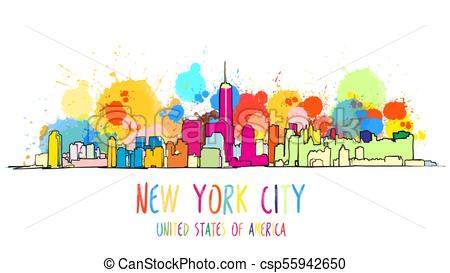 450x273 colorful new york city skyline drawing vector outline version - New York Skyline Drawing