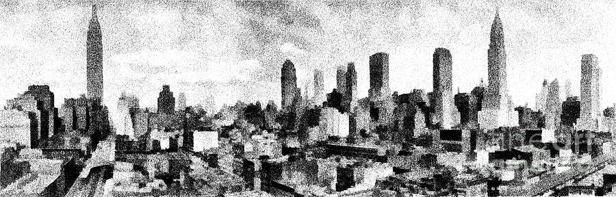 900x288 New York City Skyline Sketch Digital Art - New York Skyline Drawing