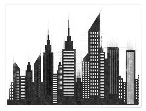 500x378 New York City Skyline Sketch Posters And Prints - New York Skyline Drawing