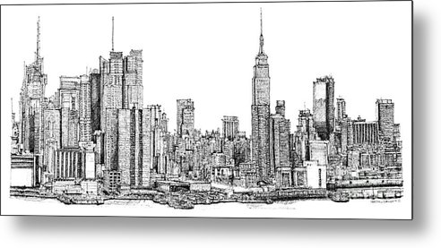 492x277 New York Skyline In Ink Metal Print - New York Skyline Drawing