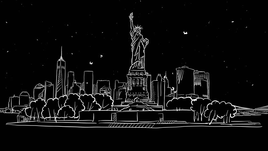 852x480 statue and new york skyline time lapse animation - New York Skyline Drawing
