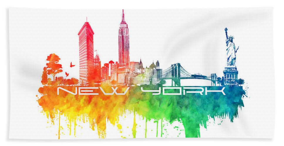 967x500 New York City Skyline Color Beach Sheet For Sale - New York Skyline Drawing Color