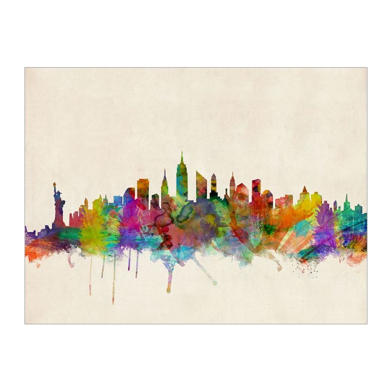 800x800 New York City Skyline Watercolour Art Canvas Print - New York Skyline Drawing Color