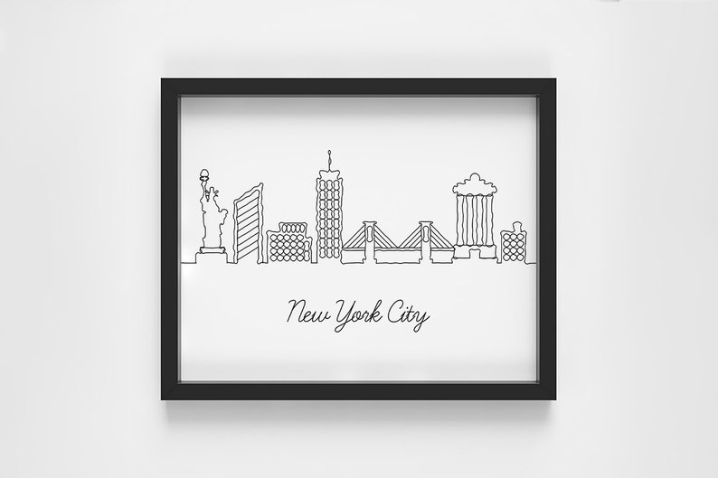 794x529 new york skyline continuous line art one line drawing etsy - New York Skyline Line Drawing