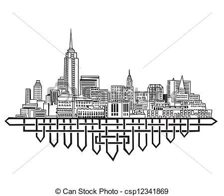 450x393 New York Skyline Black And White Vector Illustration - New York Skyline Line Drawing