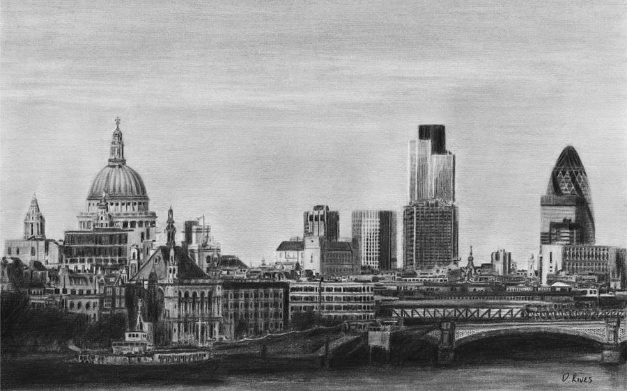 900x562 London Skyline Pencil Drawing Drawing - New York Skyline Pencil Drawing