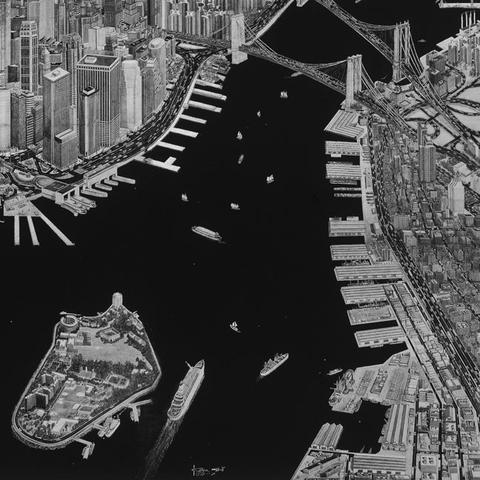 480x480 manhattan, new york city skyline map poster krikko obbott - New York Skyline Pencil Drawing
