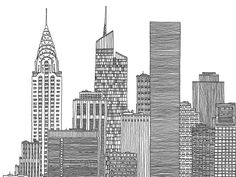 236x177 new york city skyline, nyc, empire state, chrystler building, ink - New York Skyline Pencil Drawing