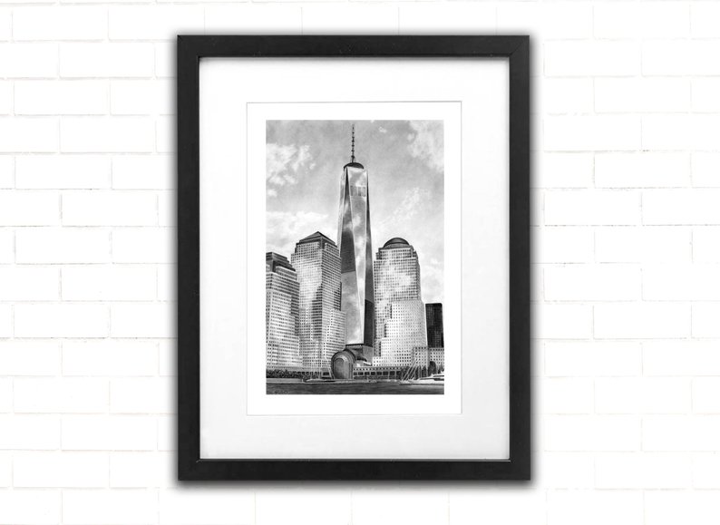794x579 New York City Skyline Art Print Architecture Pencil Etsy - New York Skyline Pencil Drawing