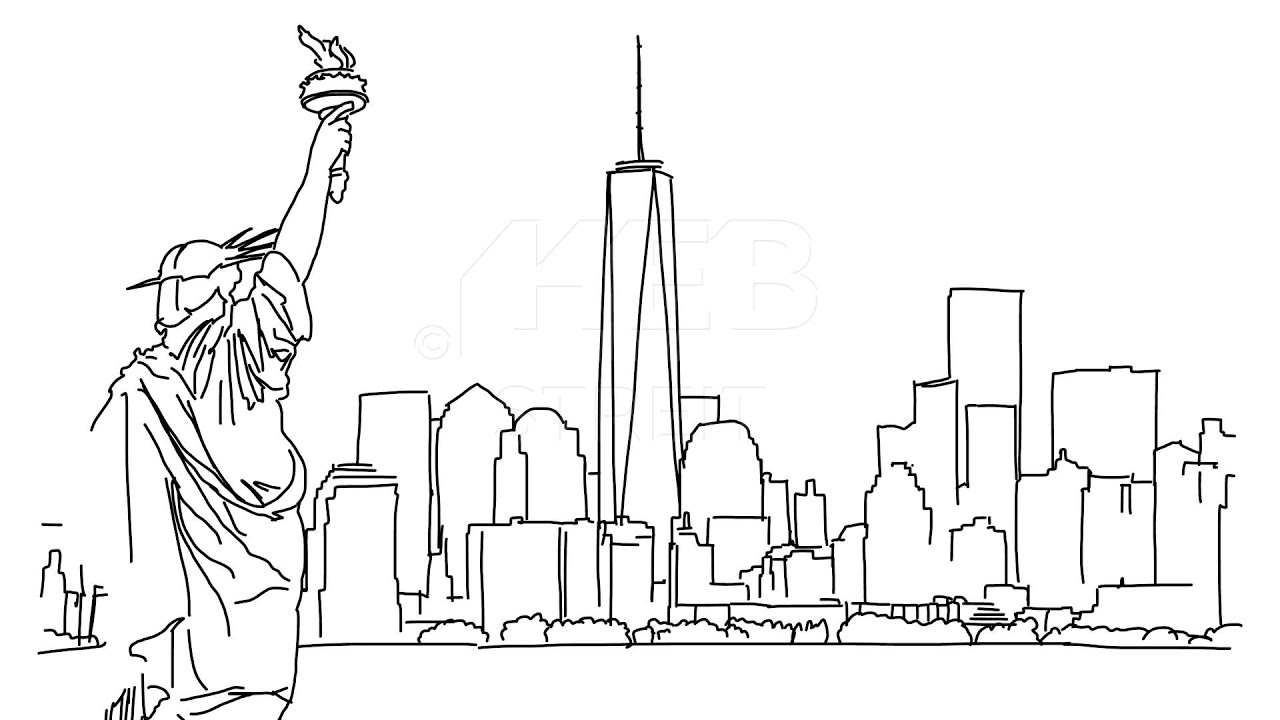 1280x720 new york with statue of liberty outline animation hand drawn - New York Statue Of Liberty Drawing