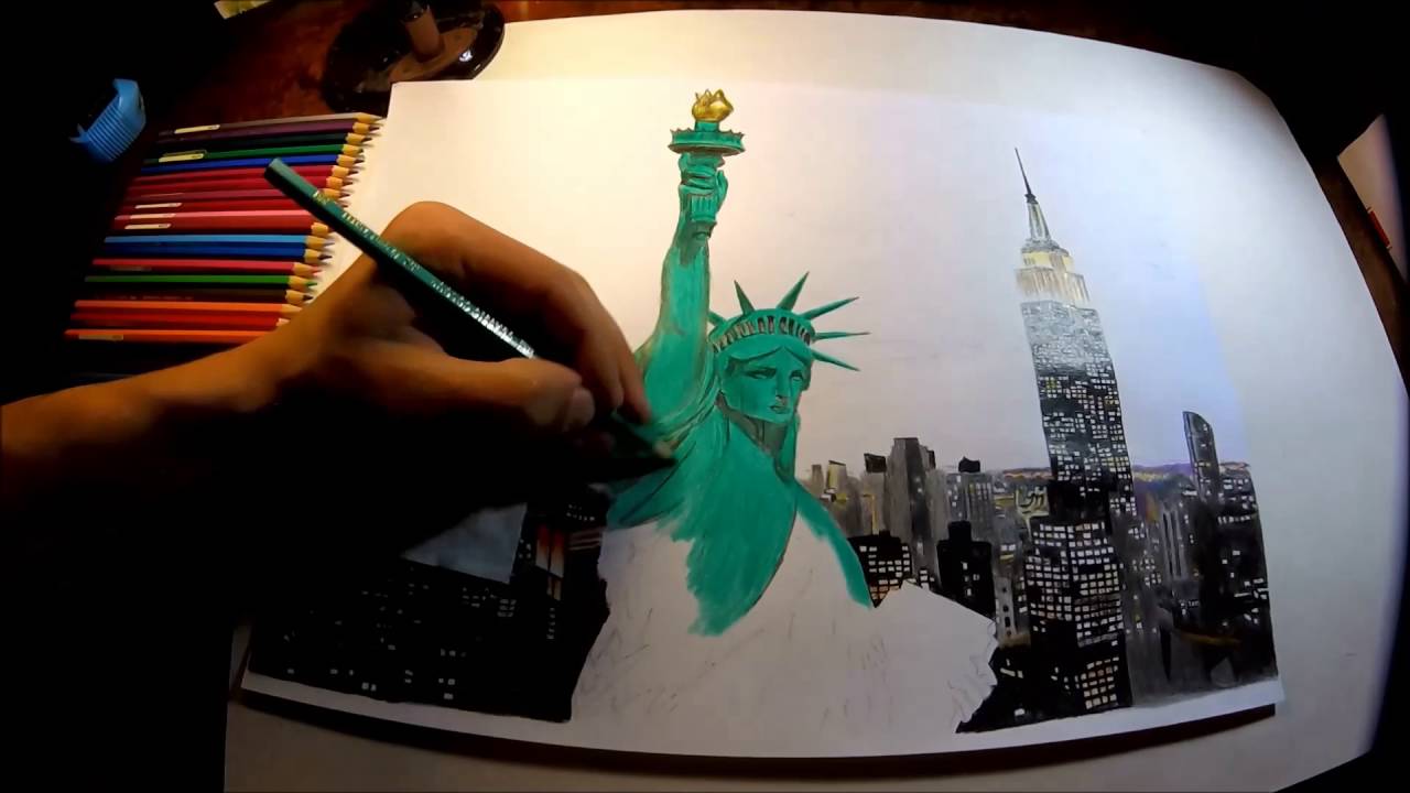 1280x720 realistic drawing new york, statue of liberty, manhattan - New York Statue Of Liberty Drawing