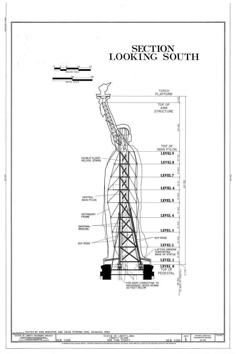 800x1200 Section Looking South - New York Statue Of Liberty Drawing