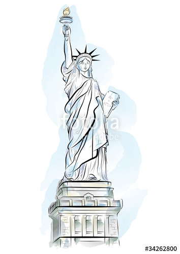 354x500 vector drawing color statue of liberty in new york, usa stock - New York Statue Of Liberty Drawing