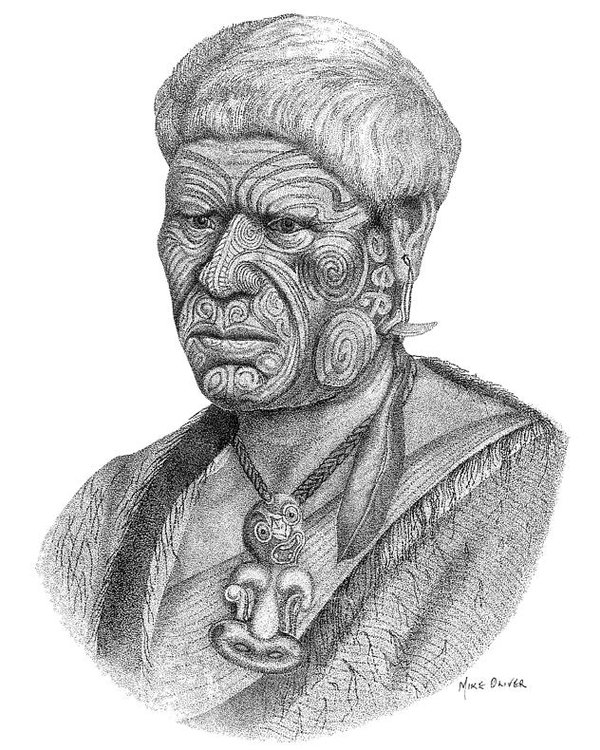 600x750 maori chief of new zealand drawing poster - New Zealand Drawing
