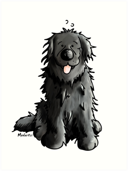 413x549 black newfoundland dog cartoon art prints - Newfoundland Dog Drawing