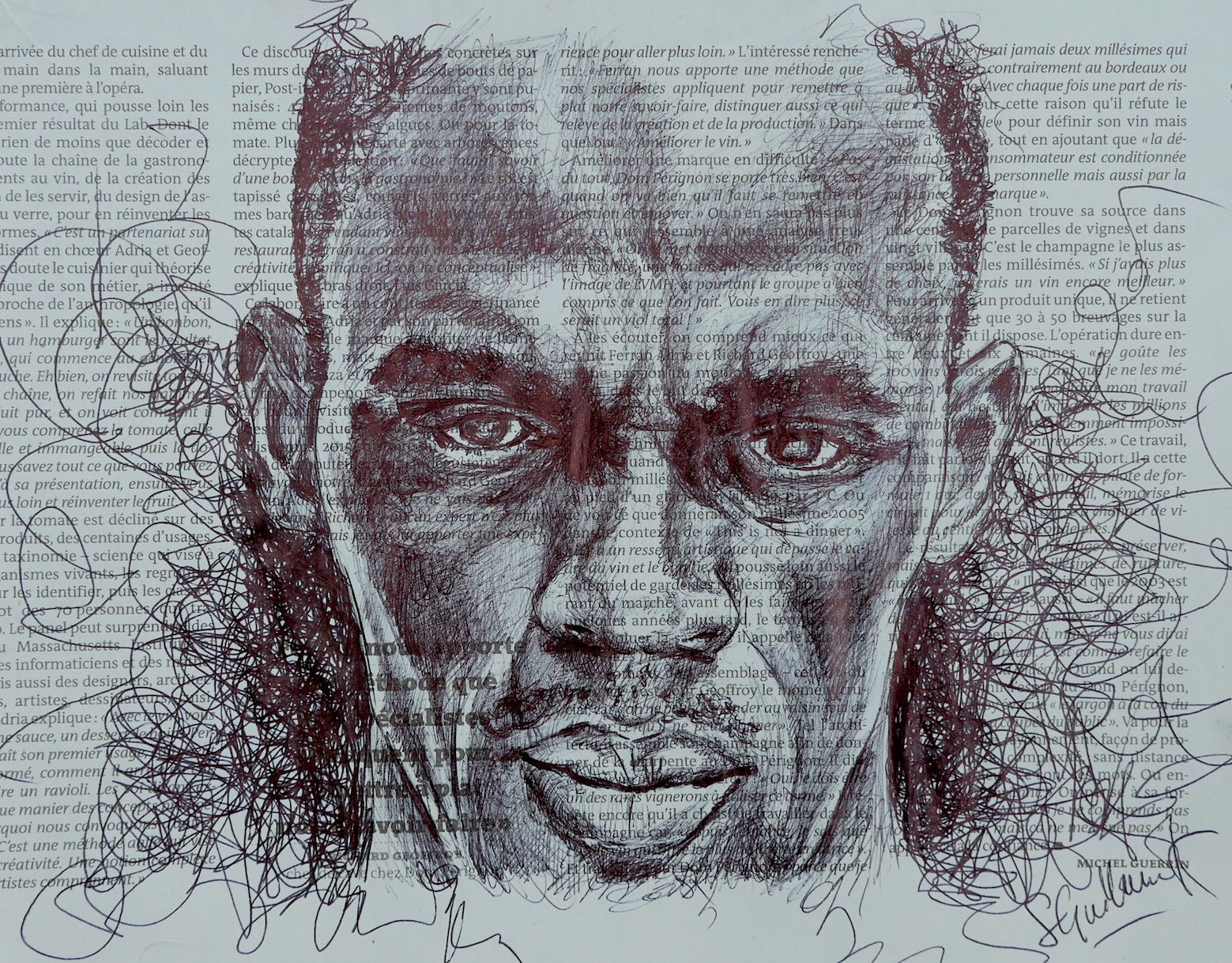 1559x1218 pen drawing on newspaper - Newspaper Drawing