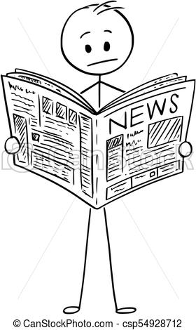 280x470 cartoon of businessman reading bad news in newspaper cartoon stick - Newspaper Drawing