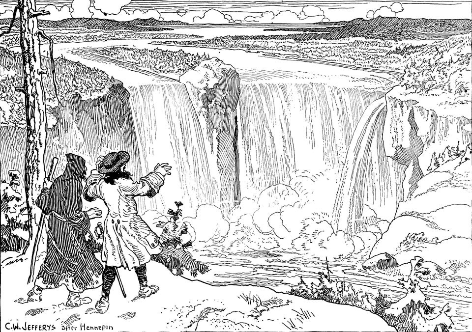 960x676 father hennepin at niagara falls - Niagara Falls Drawing