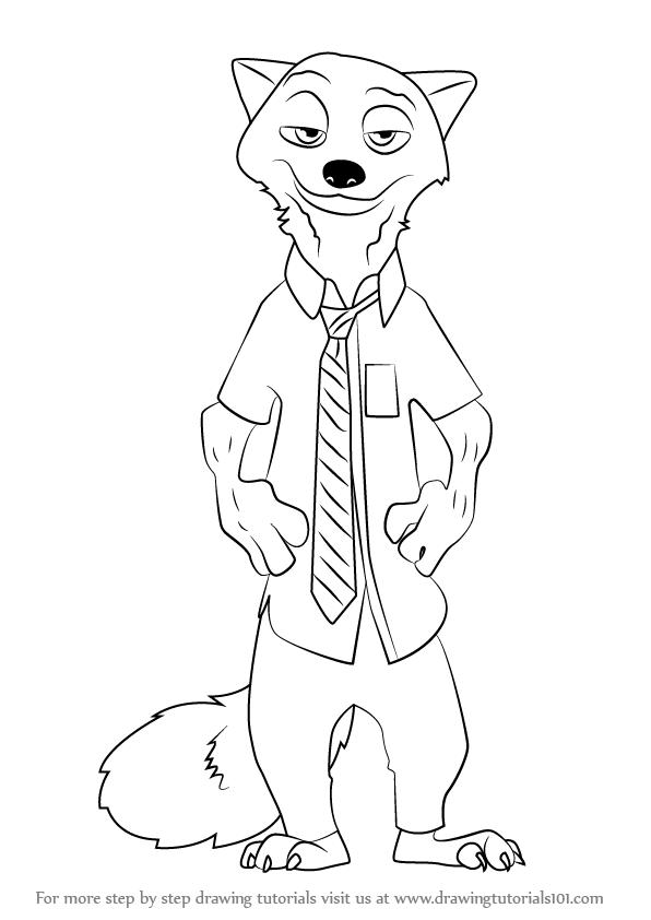 596x842 how to draw nick wilde from zootopia video - Nick Drawing