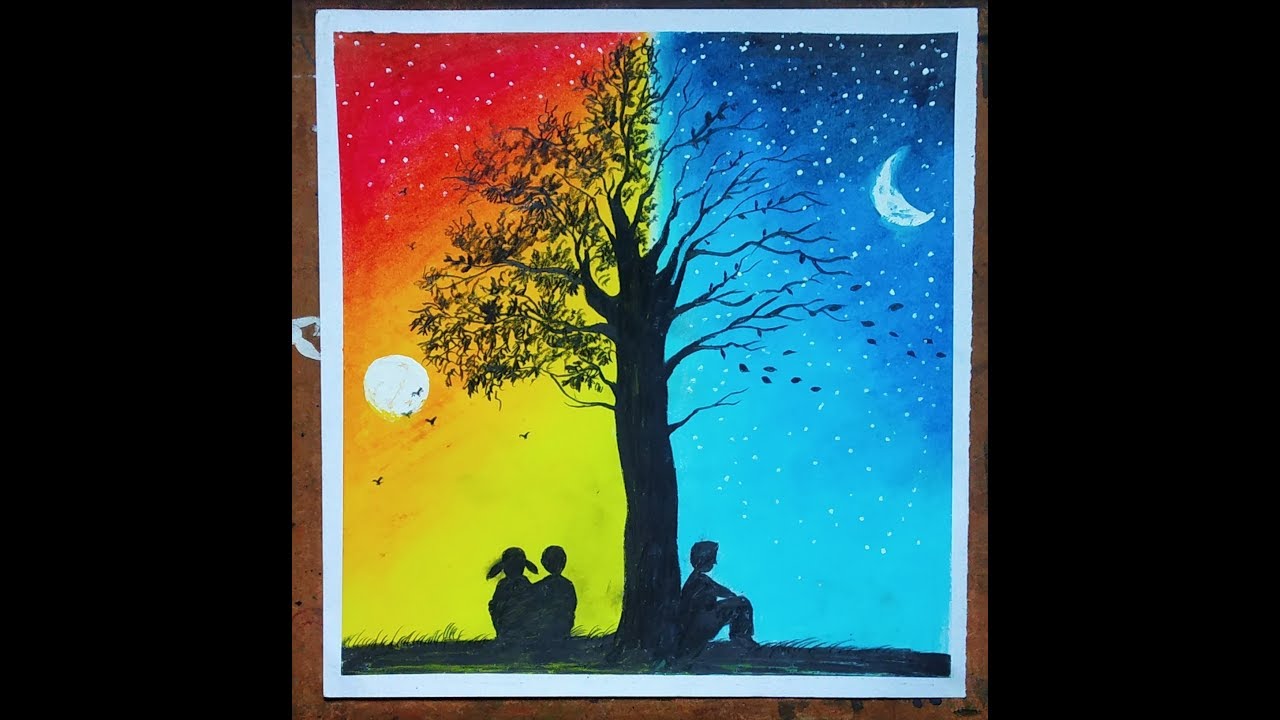 1280x720 day and night scenery l drawing for beginners step - Night And Day Drawing