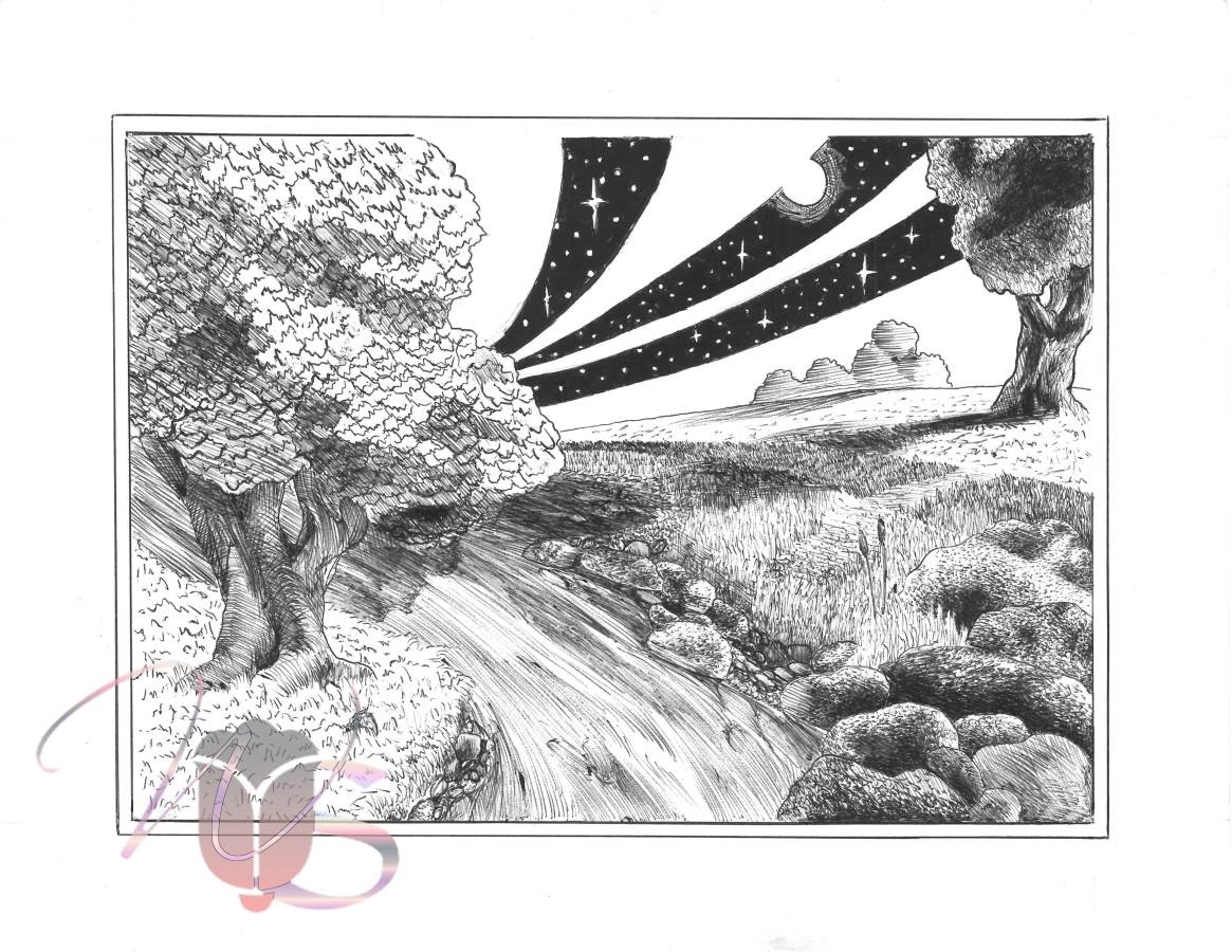 1165x900 night day original pen ink whimsical landscape worley studios - Night And Day Drawing