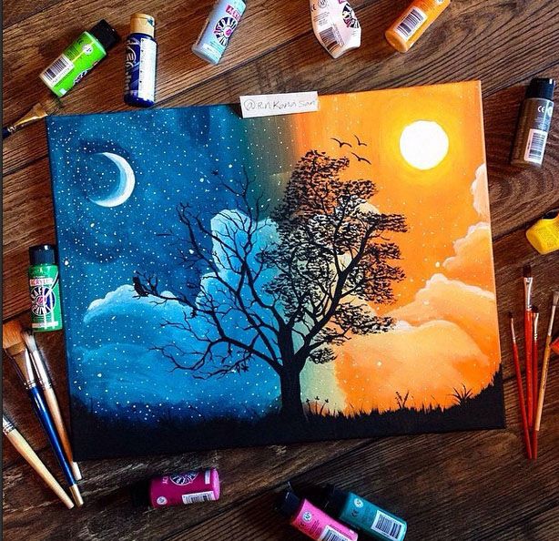 614x594 stunning and beautiful tree paintings for your inspiration - Night Drawing