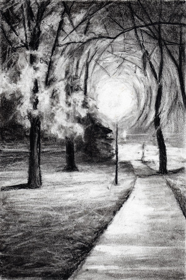 600x900 the park at night drawing - Night Drawing