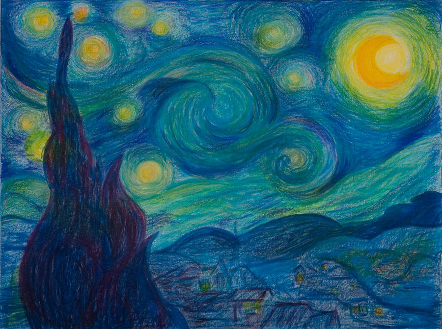 900x671 vincent starry night drawing - Night Drawing