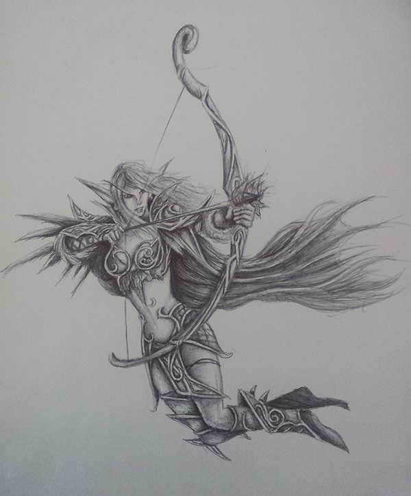 600x723 night elf hunter - Night Elf Drawing
