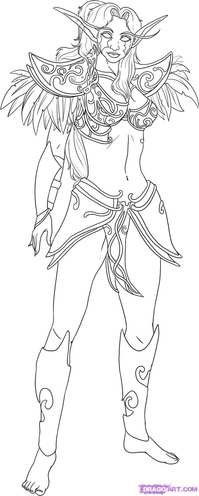 653x1620 draw a night elf from world of warcraft, step - Night Elf Drawing