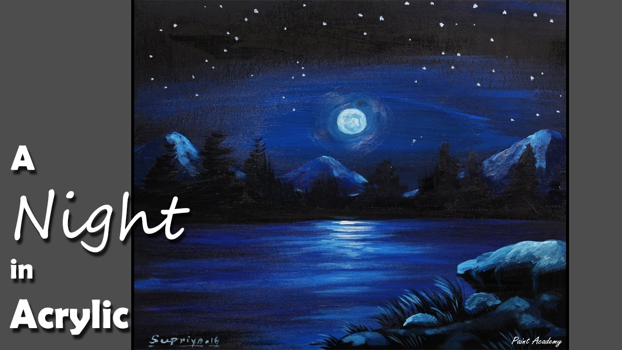 Landscape Moonlight Easy Night Scenery Drawing Painting - Oil pastel