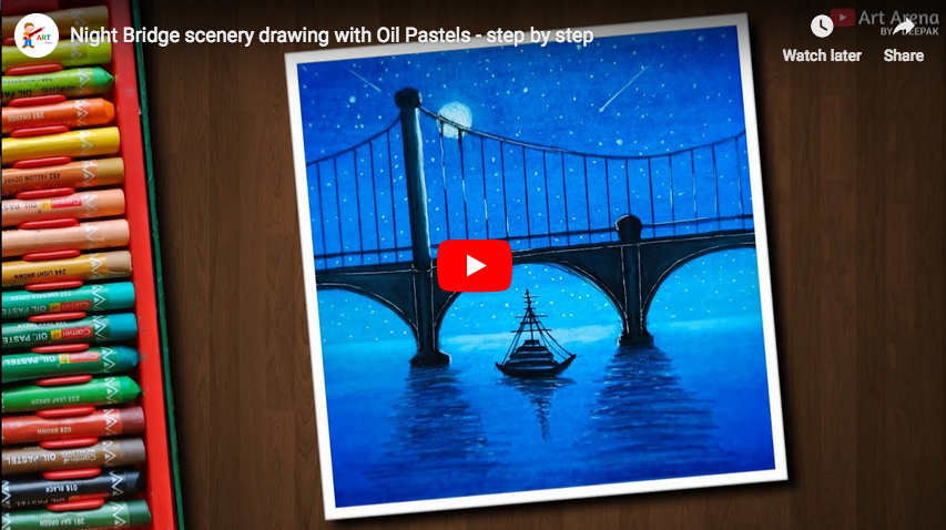 853x478 pastel tutorial night bridge scenery drawing with oil pastels - Night Scenery Drawing