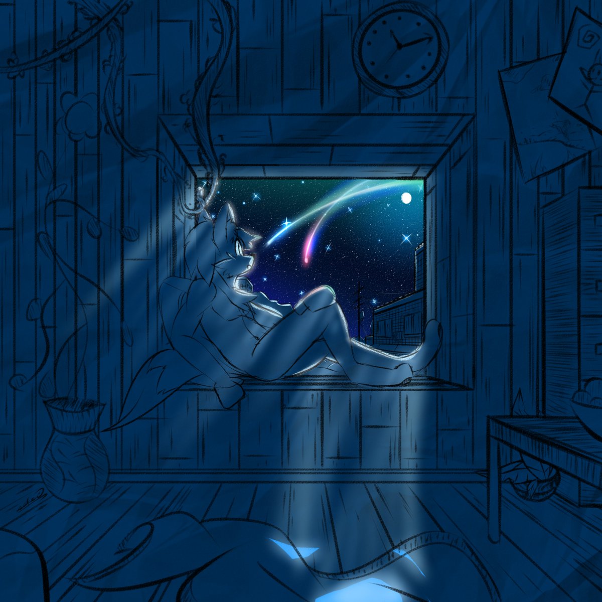 1200x1200 + commission work! on twitter did - Night Scenery Drawing