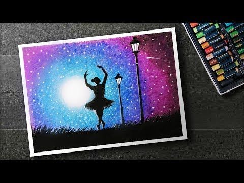 480x360 How To Draw Moonlight Girl Dance Scenery With Oil Pastel Step - Night Scenery Drawing
