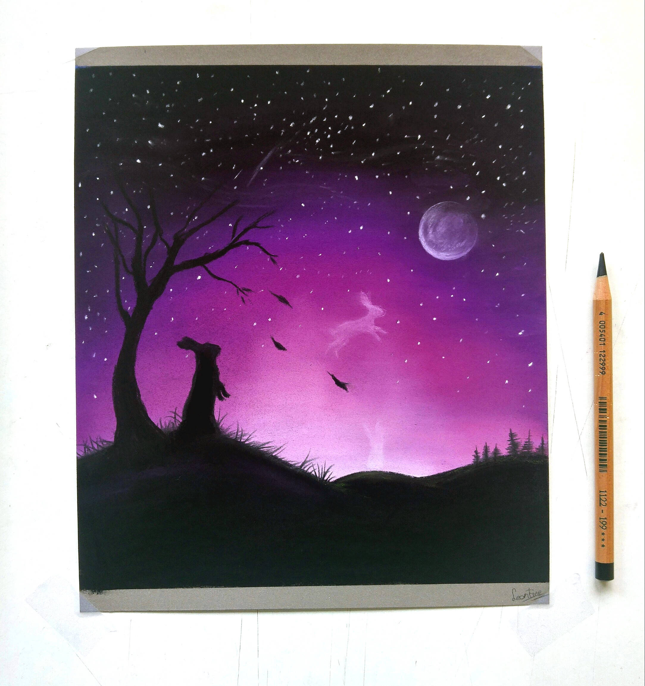 Purple Night Sky Pastel Drawing
