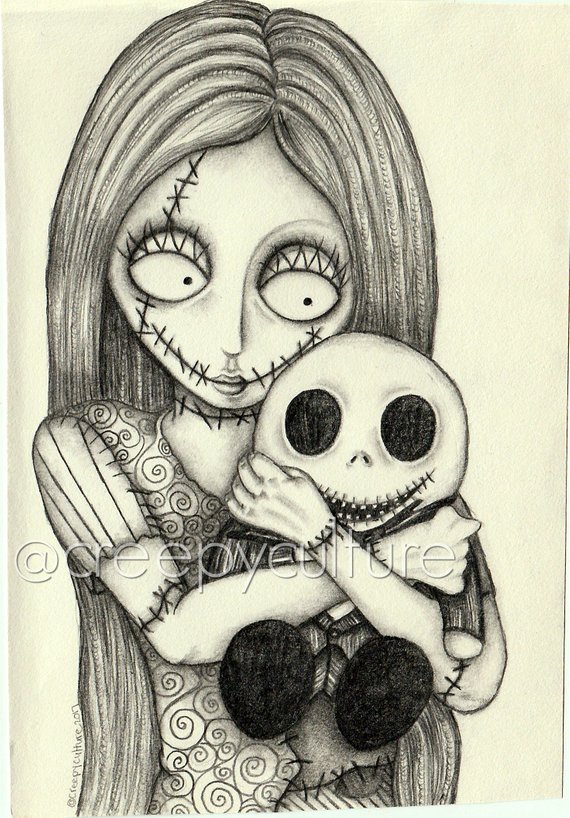 570x818 tim burton's nightmare before christmas sally and jack etsy - Nightmare Before Christmas Drawings