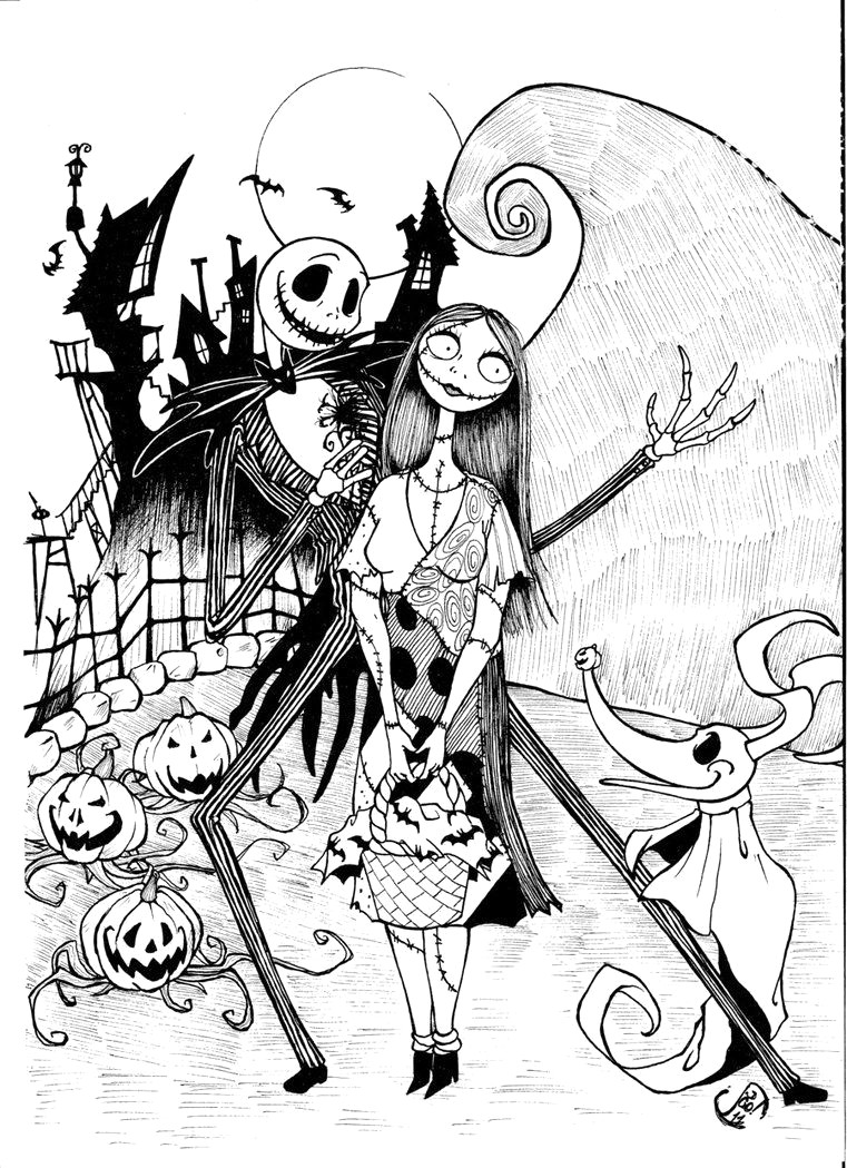 761x1049 nightmare before christmas jack and sally coloring pages - Nightmare Before Christmas Jack Drawing