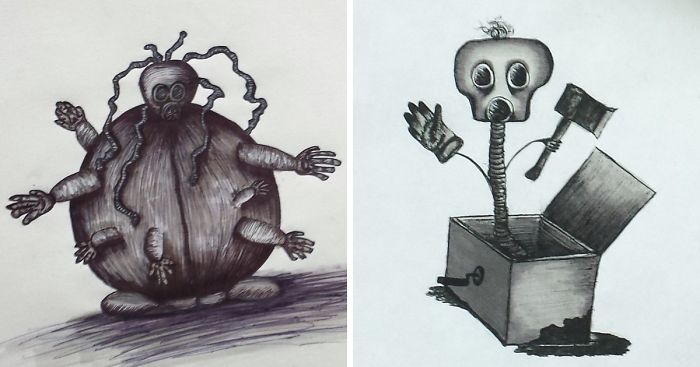 700x367 I Suffer From Anxiety And Nightmares, Drawing Monsters From My - Nightmare Drawings