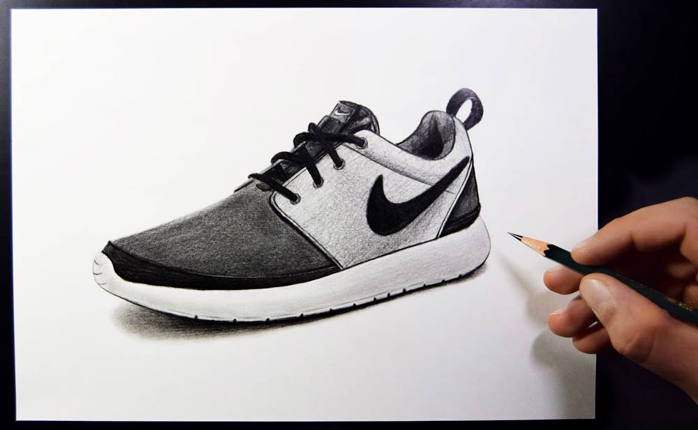 1000x617 How To Draw A Nike Shoe With Pencil - Nike Roshe Drawing