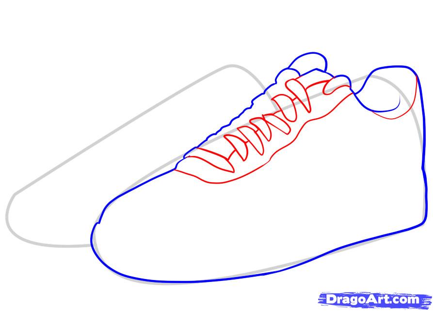 893x642 how to draw nike, how to draw air force ones, step - Nike Shoe Drawing