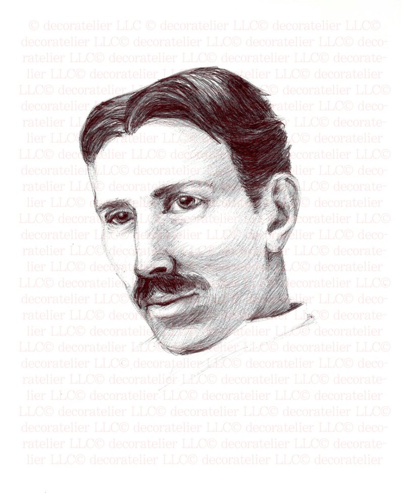 794x977 nikola tesla print framed ink drawing free shipping etsy - Nikola Tesla Drawing