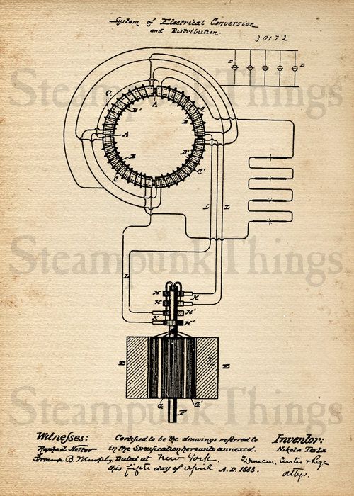 500x700 tesla transformer patent print steampunk art poster artists - Nikola Tesla Drawing