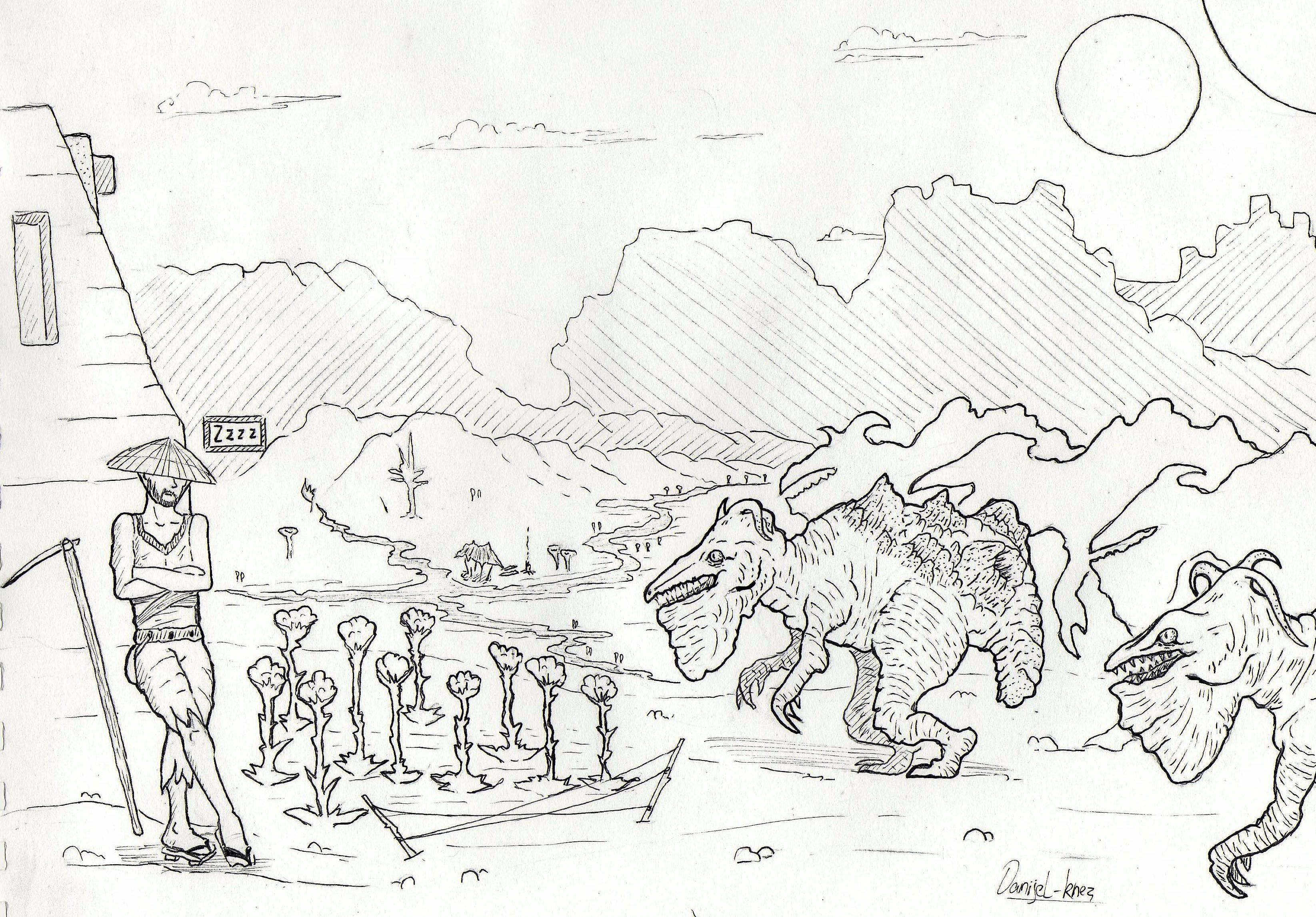 3290x2292 river raptor drawing part nine of the kenshi world inhabitants - Nine Drawing