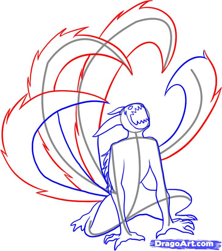 728x826 how to draw naruto kyuubi, step - Nine Tails Drawing