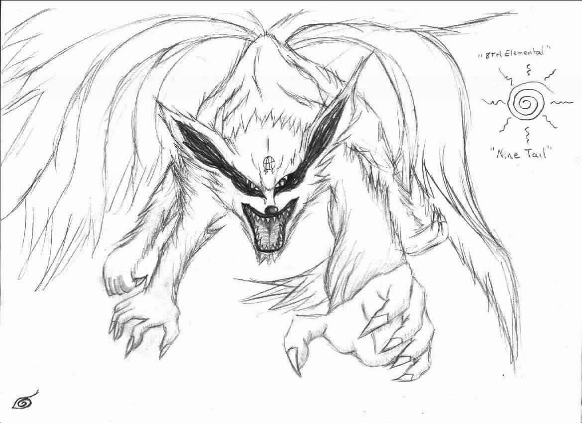 1169x850 drawing naruto tailed fox for free download - Nine Tails Drawing.
