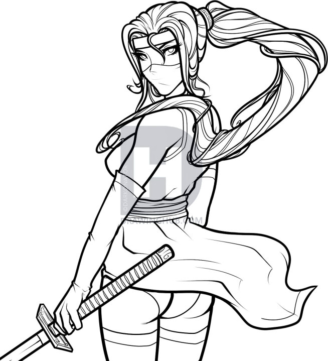 654x719 how to draw a female ninja, ninja girl, step - Ninja Drawing