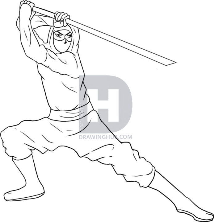 693x720 how to draw a ninja, step - Ninja Drawing