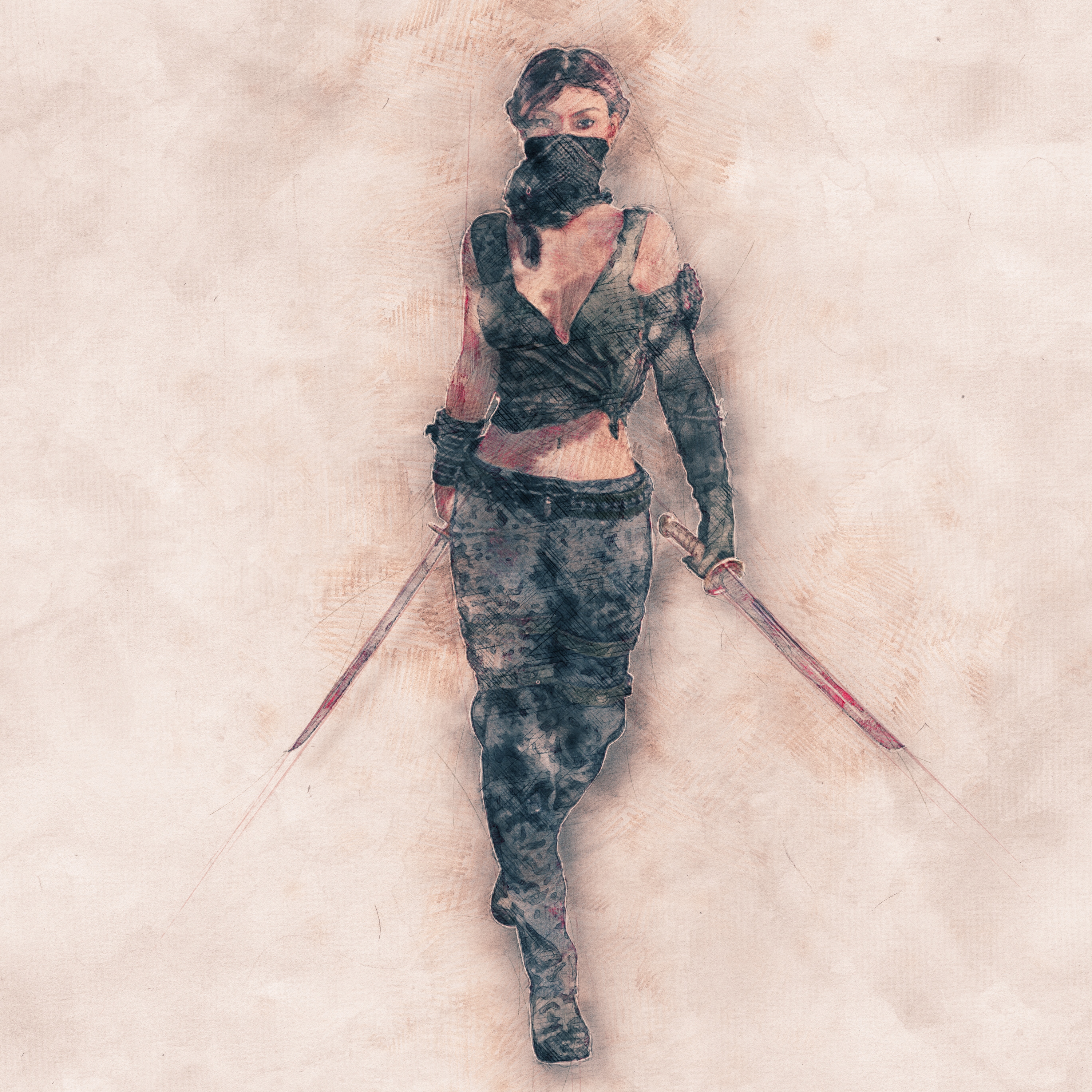 3000x3000 Women Ninja Artwork - Ninja Drawing