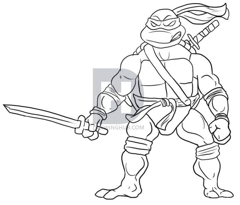 800x681 how to draw leonardo from teenage mutant ninja turtles, step - Ninja Turtle Drawing
